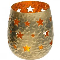 Porta-velas de decoração de Natal com estrelas óticas antigas de metal dourado Ø9cm Alt.13cm