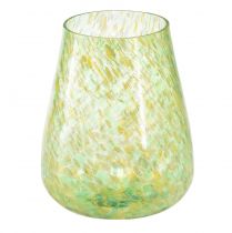 Itens Lanterna porta-velas vidro amarelo verde Ø12cm Alt.14,5cm