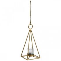 Suporte de tealight pendurado lanterna de decoração de metal dourado 12,5 × 12,5 × 28 cm