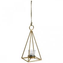 Suporte de tealight pendurado lanterna de decoração de metal dourado 12,5 × 12,5 × 28 cm