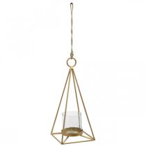 Lanterna pendurado castiçal de ouro para pendurar 15×15×38cm