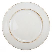 Prato decorativo redondo de plástico retro branco marrom brilhante Ø30cm