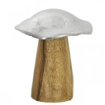Decoração de mesa deco cogumelo metal madeira prateado cogumelo de madeira H10cm