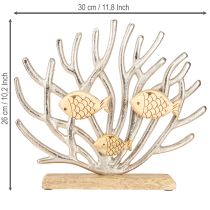Itens Decoração náutica de mesa, decoração de coral, peixe, madeira, metal, 30 cm de comprimento