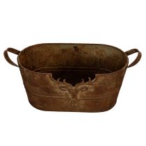 Itens Tigela oval de metal com alças, motivo de veado, acabamento enferrujado, 36 cm