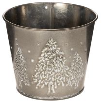 Itens Vaso de metal com pinheiros brilhantes, 13 cm