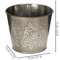 Itens Vaso de metal com pinheiros brilhantes, 13 cm