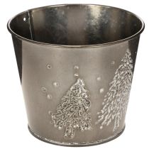 Itens Vaso de metal com pinheiros brilhantes, 13 cm