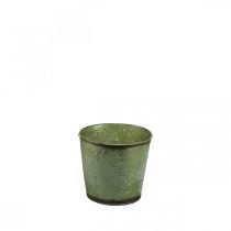 Itens Plantador com decoração de folhas, recipiente de metal para o outono, balde verde para plantas Ø10cm Alt.10cm