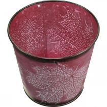 Itens Vaso decorativo para plantação, balde de lata, decoração em metal com padrão de folha vinho tinto Ø14cm A12,5cm