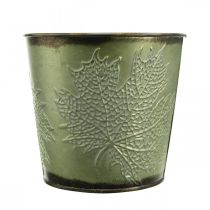 Itens Floreira outono, floreira com decoração de folhas, balde de metal verde Ø14cm Alt.12,5cm