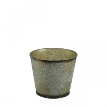 Itens Plantador para outono, balde de metal com decoração de folhas, recipiente de metal dourado Ø14cm Alt.12,5cm