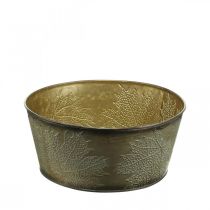 Itens Tigela de outono, vaso de metal com decoração de folhas, vaso dourado Ø25cm Alt.10cm