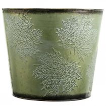 Itens Vaso, vaso de metal com folhas de bordo, decoração de outono verde Ø25,5cm Alt.22cm