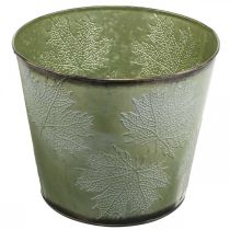 Itens Vaso, vaso de metal com folhas de bordo, decoração de outono verde Ø25,5cm Alt.22cm