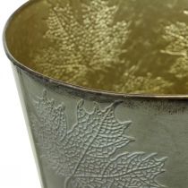 Itens Vaso para plantas, decoração de outono, vaso de metal com folhas douradas Ø25,5cm Alt.22cm