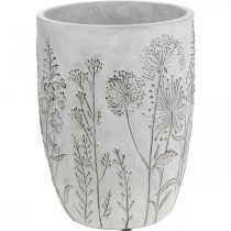 Itens Jarra Concreto Branco Flor vaso com flores em relevo vintage Ø18cm