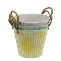 Vaso decorativo, balde de metal para plantar, floreira com asas, rosa/verde/amarelo shabby chic Ø14,5cm H13cm conjunto de 3