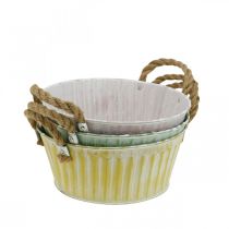 Itens Tigela de metal, vaso de flores, vaso de plantas com alças rosa/verde/amarelo shabby chic Ø22cm H9.5cm conjunto de 3