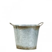 Itens Vaso decorativo com asas, balde para plantas, recipiente em metal prateado, pátina Ø17cm A16,5cm