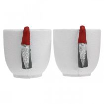 Itens Pote de Natal com gnomo, decoração do advento, vaso de concreto branco, vermelho Ø8cm A12,5cm 2 unidades