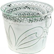 Itens Banheira de lata com relevo, floreira com asas branco, verde shabby chic H22/19,5/17,5cm Ø25,5/20,5/15,5cm conjunto de 3