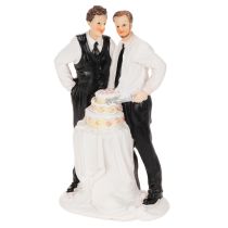 Itens Topo de bolo representando um casal masculino com um bolo, 16,5 cm
