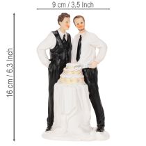 Itens Topo de bolo representando um casal masculino com um bolo, 16,5 cm
