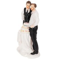 Itens Topo de bolo representando um casal masculino com um bolo, 16,5 cm