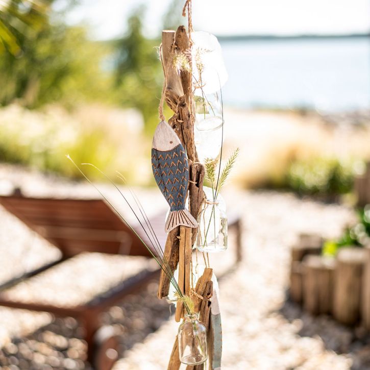 Guirlanda de madeira flutuante decoração em madeira flutuante com vasos de vidro 70cm