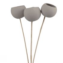 Copos de sino decorativos de flores secas em haste cinza 37 cm 3 unidades