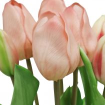 Itens Tulipas artificiais Real-Touch pêssego rosa 38 cm, cacho de 7 unidades