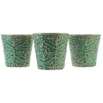 Itens Plantador de cerâmica crackle esmalte verde Ø11cm Alt.11cm 3 unidades