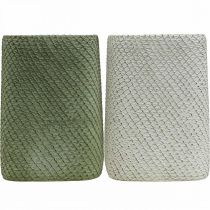 Itens Plantador de cerâmica branco verde malha relevo 14x14cm H21.5cm 2pcs
