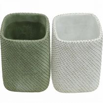 Itens Plantador de cerâmica branco verde malha relevo 14x14cm H21.5cm 2pcs
