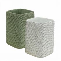 Itens Plantador de cerâmica branco verde malha relevo 12x12cm H17.5cm 2pcs