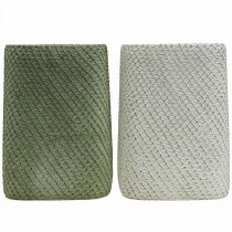 Itens Plantador de cerâmica branco verde malha relevo 12x12cm H17.5cm 2pcs