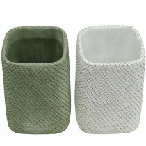 Itens Plantador de cerâmica branco verde malha relevo 12x12cm H17.5cm 2pcs