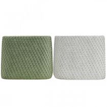Itens Plantador de cerâmica branco verde relevo malha 12,5x12,5cm H9cm 2pcs