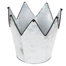 Itens Conjunto de 3 vasos decorativos em metal zinco com coroa, diâmetros de 21,5/19,5/17 cm.