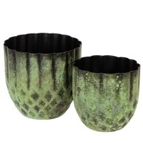 Itens Vaso de flores vintage em metal, verde, Ø14/12cm, conjunto de 2