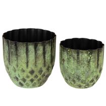 Itens Vaso de flores vintage em metal, verde, Ø14/12cm, conjunto de 2
