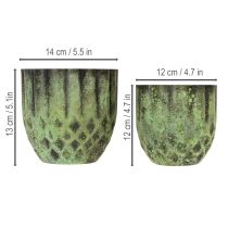 Itens Vaso de flores vintage em metal, verde, Ø14/12cm, conjunto de 2