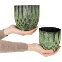 Itens Vaso de flores vintage em metal, verde, Ø14/12cm, conjunto de 2