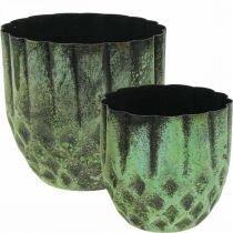 Itens Floreira vaso vintage de metal verde Ø14/12cm conjunto de 2