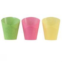 Vaso de papel para plantas tecido rosa amarelo verde Ø9cm Alt.18cm 9 unidades