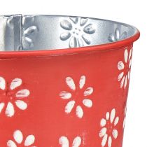 Itens Vaso de flores vermelho branco floral metal Ø12,5cm Alt.11,5cm