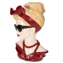 Itens Vaso em forma de cabeça de mulher com óculos de sol e colar de pérolas, 30 cm