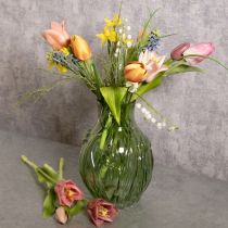 Itens Vaso de vidro com relevo de tulipa para decoração de interiores, 22,5 cm
