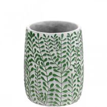 Vaso para flores, decoração em cerâmica, aspecto de concreto, vaso com decoração de gavinhas Ø13cm Alt.17cm